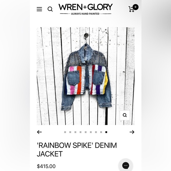 New! Wren + Glory Always Hand Painted Rainbow Spike Denim Jacket 🌈 Large - Picture 9 of 10